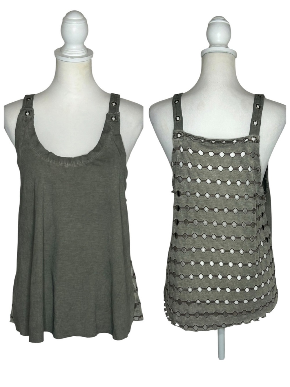 Gilded Intent Grommet Detail Cut Out Back Scoop Neck Tank EUC Sz L Edgy Boho